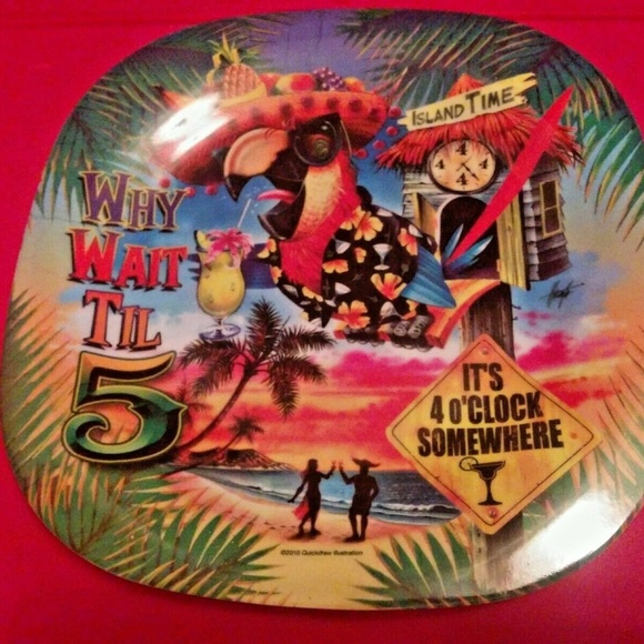 Set of 2 Cuckoo "It's 4 o'clock Somewhere" 11" Square Dinner Plates - Picture 1 of 1